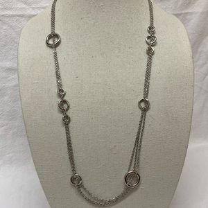 Lia Sophia Womens Necklace Metal Silver Tone Chain 3 Strands Circle Accents